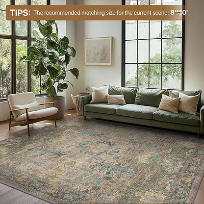 Bavni Runner Rug, Machine Washable Rugs for Bedroom 2x5, Non Slip Boho Rugs with Rubber Backing, Ultra-Thin Folable Rug Runner for Hallways Bathroom, Olive Green