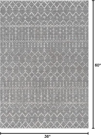 JONATHAN Y Boho Vintage Diamond Gray/Ivory Indoor Area Rug 3X5 ft, Moroccan Hype for Living Room, Bedroom, Kitchen, Office, Easy-Cleaning, High Traffic, Pet-Friendly, Non-Shedding (MOH101C-3)