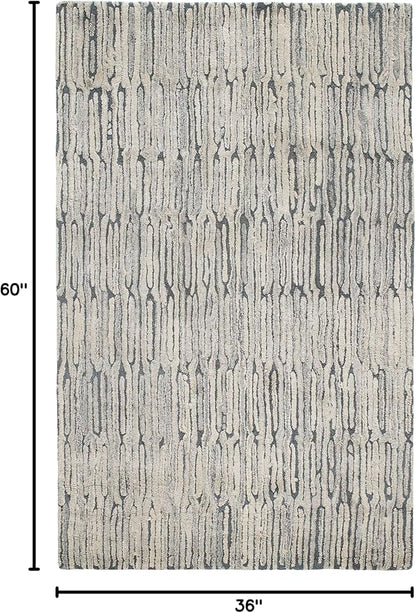Dash and Albert Malone Everglade Hand Tufted Wool Rug, 3 X 5 Feet, Blue Graphic Pattern - Premium Luxury Hotel Quality Soft Breathable Hypoallergenic Machine Washable Easy Care All Season