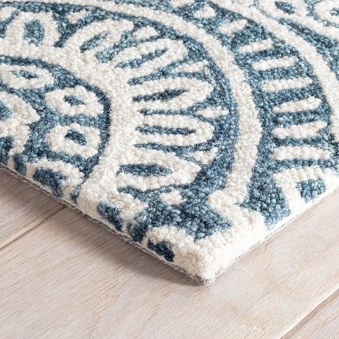 Dash and Albert Temple Wool Area Rug - 7.5 X 9.5 Ink Geometric Hand Micro Hooked Accent Rug - Durable, High Traffic Areas Hallway, Living Room, Stairs - Premium Luxury Hotel Quality Soft Breathable