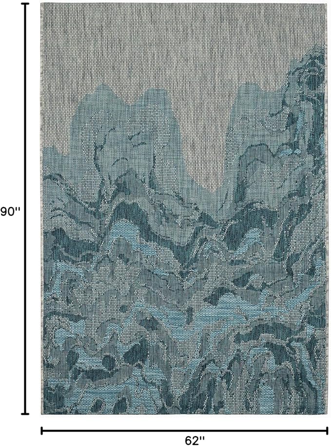 FH Home Outdoor Rug - Waterproof Easy to Clean Stain Resistant - Patio Indoor Outdoor Porch Deck Balcony Entryway - Modern Abstract - Freeport - Blue - 5ft 2in x 7ft 6in
