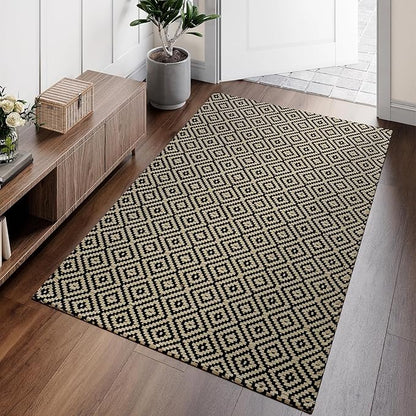 Hallway Runner Rug 3x5, Washable Kitchen Runners Non Slip, Ultra Thin Entryway Floor Mat Fit Under Door, Soft Low Pile Cotton Boho Carpet for Laundry Outdoor Bedroom