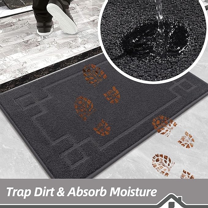BEQHAUSE Door Mat 36" x 60", Non-Slip Door Mats Indoor Entryway Rugs Washable Low-Profile Absorbent and Stain Resist Floor Mats, Dog Door Mat for Front Back Door, Muddy Wet Shoes & Paws, Dark Grey