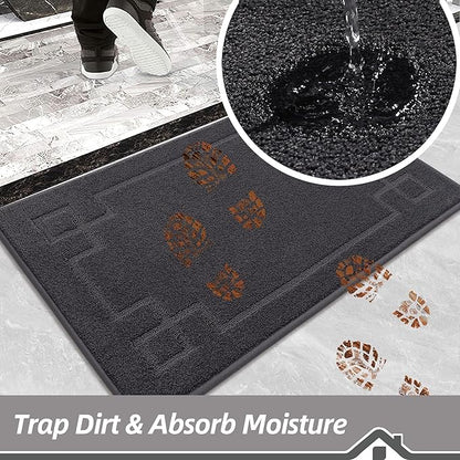 BEQHAUSE Door Mat 24" x 60", Non-Slip Door Mats Indoor Entryway Rugs Washable Low-Profile Absorbent and Stain Resist Floor Mats, Dog Door Mat for Front Back Door, Muddy Wet Shoes & Paws, Dark Grey