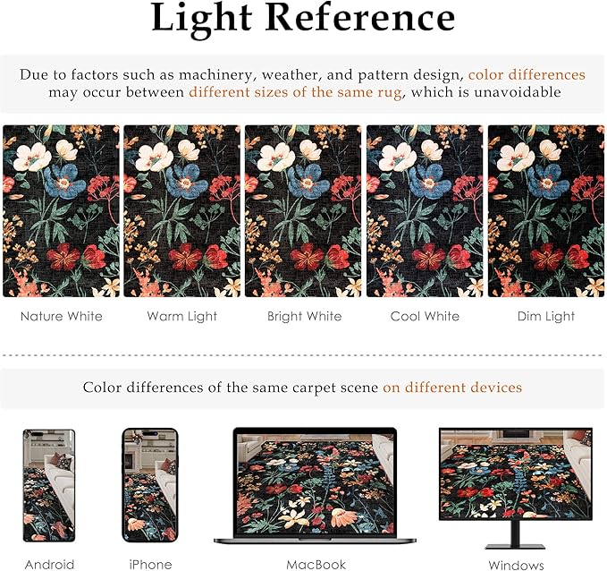 Floral Runner Rug 3x10 Washable Hallway Long Black Bedroom Carpet Non Slip Indoor Boho Kitchen Low Pile Accent Rug Lightweight Soft for Bathroom Dining Laundry Living Room