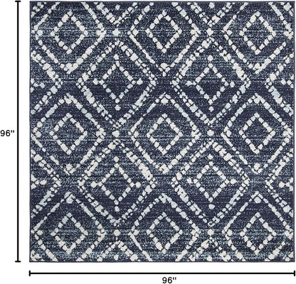 SAFAVIEH Adirondack Collection Area Rug - 8' Square, Navy & Ivory, Modern Diamond Distressed Design, Non-Shedding & Easy Care, Ideal for High Traffic Areas in Living Room, Bedroom (ADR131N)