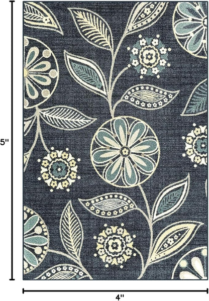 Maples Rugs Reggie Floral Area Rug - Made in USA - Washable, Non Slip, Pet-Friendly Mats for Living Room, Bedroom, and Office, 3'4 x 5, Persian Blue