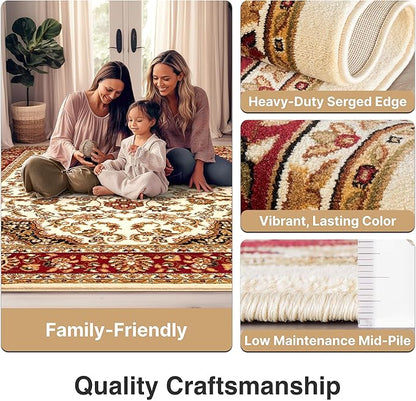 Well Woven Barclay Collection Medallion Kashan Ivory 6x9 Area Rug - for Living Room, Bedroom, and Dining Room