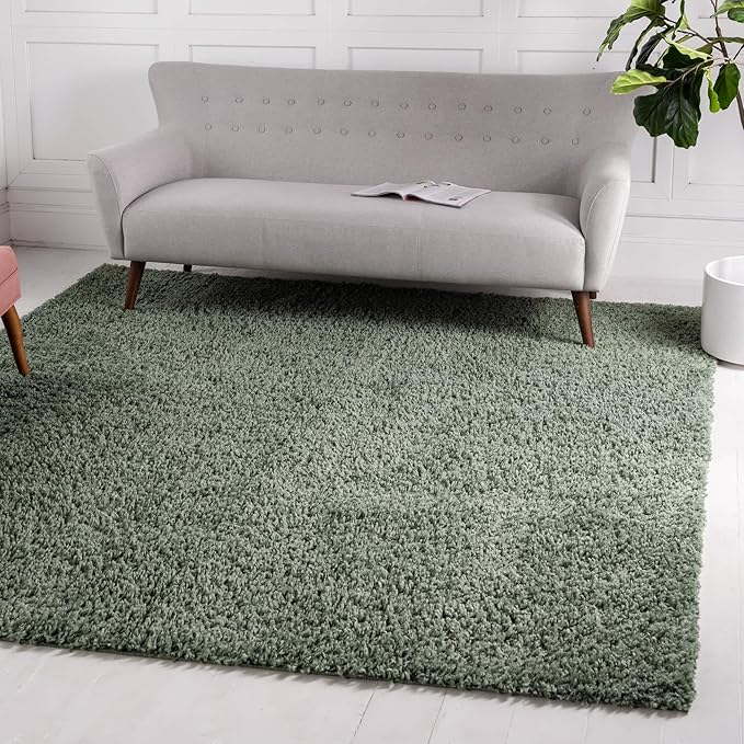 Unique Loom Davos Shag Collection Area Rug - Solid (7' 1" Square, Sage)