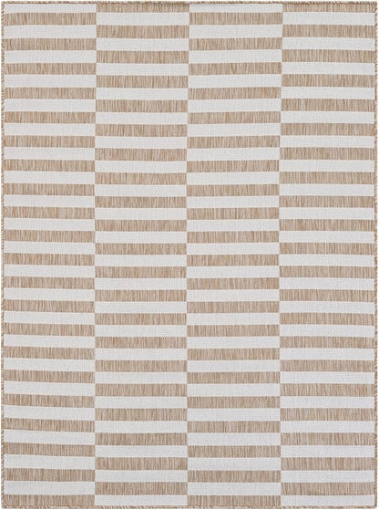 Unique Loom Outdoor Striped Collection Area Rug - Striped (5' x 7' Rectangle Taupe/Ivory)