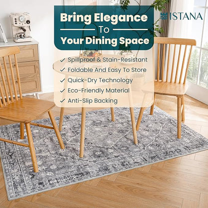 Istana 4x6 Area Rug - Grey Rugs for Living Room 4x6 - Foldable Rugs for Bedroom - Stain Resistant Washable Rug - Eco-Friendly Boho Area Rugs - Easy to Clean Living Room Rug 4 x 6