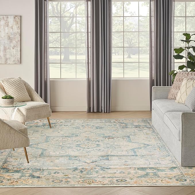 Nourison Home Astra Machine Washable Light Blue 6'7" x 9' Area Rug - Easy Clean, Non Shedding, Bed Room, Living Room, Dining Room, Kitchen (7' x 9')