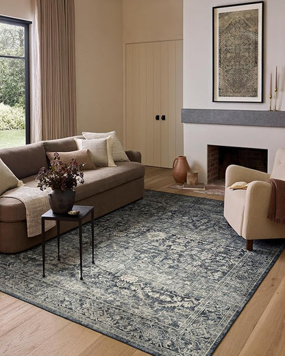 Loloi Amber Lewis Josie Collection JOS-01 Ocean/Natural 2'-3" x 3'-9", .13" Pile Height, Low Profile, Machine Washable, Accent Rug