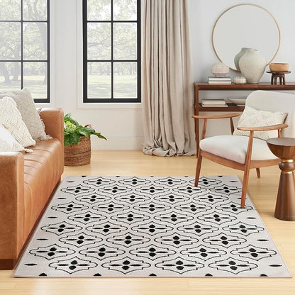Nourison Home Nourison Essentials Ivory Black 4' x 6' Area Rug - Easy Clean, Non Shedding, Bed Room, Living Room, Dining Room, Kitchen (4' x 6')