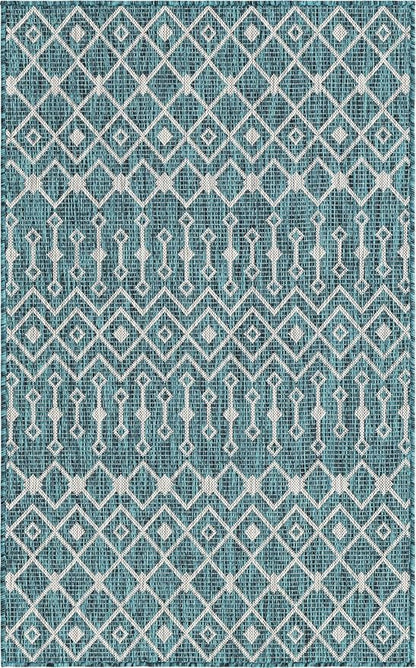 Unique Loom Outdoor Trellis Collection Area Rug - Tribal Trellis (3' 3" x 5' 3" Rectangle, Teal/ Ivory)