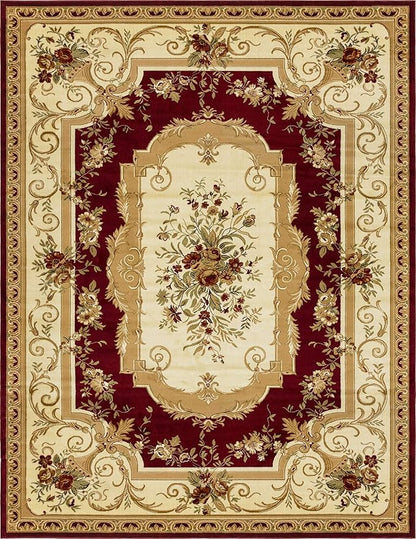 Unique Loom Versailles Collection Traditional Classic Floral Motif Area Rug (10' 0 x 13' 0 Rectangular, Burgundy/ Ivory)
