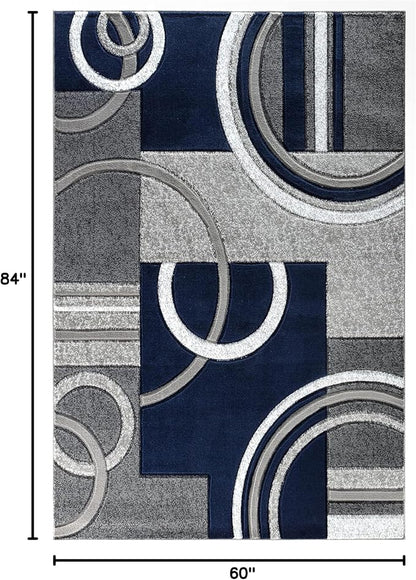 GLORY RUGS Area Rug Modern Soft Hand Carved Contemporary Floor Carpet with Premium Fluffy Texture for Indoor Living Dining Room and Bedroom Area (5x7, Navy)