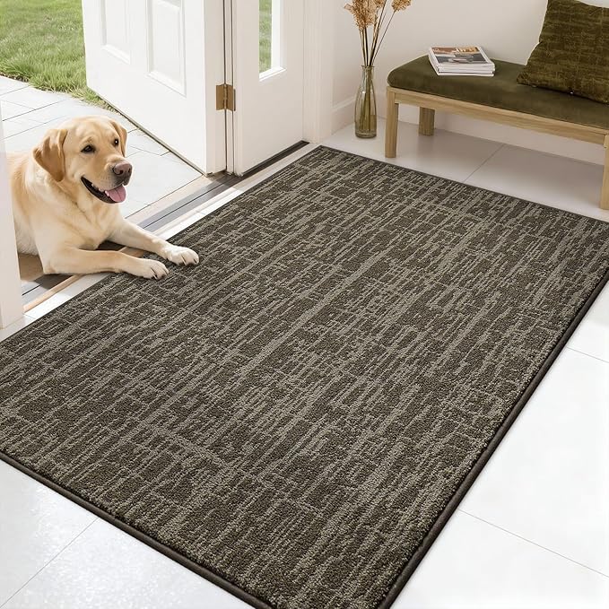 COSY HOMEER-Dirt-Trapper-Door-Mat 32"x48" Non-Slip Entryway Rugs,Washable Welcome Mat,Absorbent Entrance Mats,Low Pile Dog Door Mats for Front Back Doomats and Wet Shoes,Light Brown