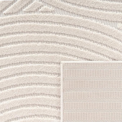 Paco Home Modern Area Rug with Raised Curved Line Pattern – Minimalist Design in Cream, Size: 5'3" Round