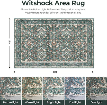 WITSHOCK Living Room Area Rugs 5x8: Soft Non-Slip Backing Washable Rugs Vintage Large Carpet for Bedroom Office Dining Room Kitchen Stain Resistant Home Decor Rug