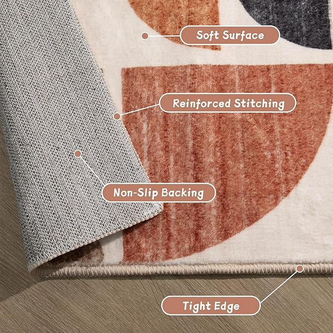 MUJOO 9x12 Area Rugs,Washable Rugs for Living Room Bedroom Dining Room,Large Boho Throw Floor Carpet Non Slip Soft Modern Abstract Bohemian Terracotta