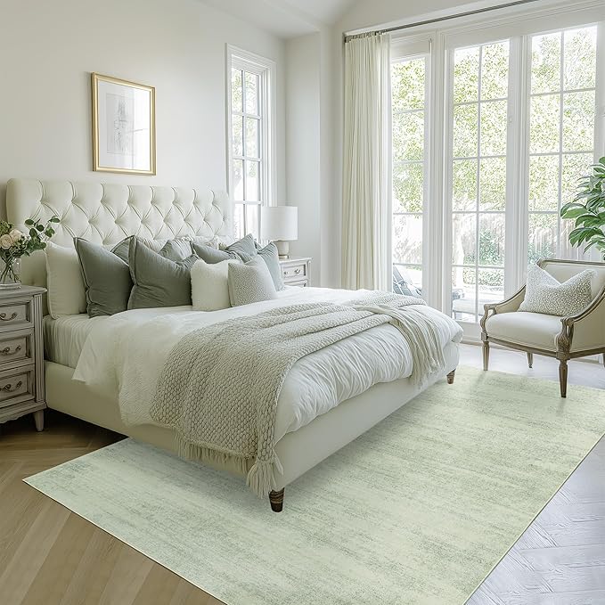 Abstract Neutral Area Rugs for Living Room Sage Green Nursery 5x8 Rug Non Slip Washable Low Pile Floor Covering Carpet for Playroom Bedroom Light Green