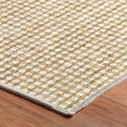 Dash & Albert Hartley Natural Machine Washable Rug, 5 X 8 Feet, Natural Plaid Pattern