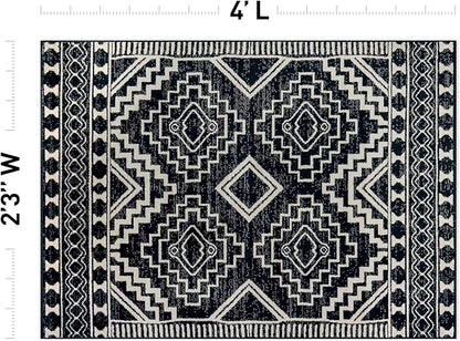 Rugshop Southwestern Black and White Tribal Area Rug – Geometric Diamond Pattern Carpet for Living Room, Bedroom, or Entryway – Boho Rustic Soft Floor Decor 2' 3" x 4' Black