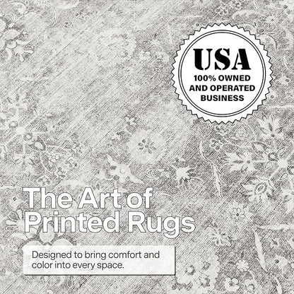 ReaLife Rugs Machine Washable Area Rug - Living Room Bedroom Bathroom Kitchen Entryway Office - Padded Low Pile Stain Resistant Premium - Boho Farmhouse Vintage - Noor - Silver Ivory 5' x 7'