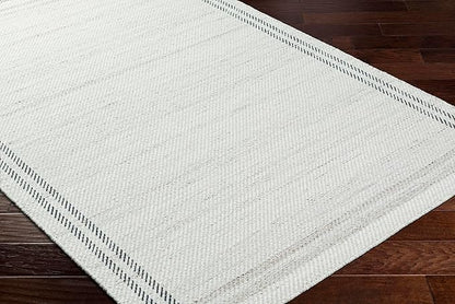 Mark&Day Wool Rugs, 9x12 Janmichael Solid and Border Gray/Ivory Area Rug, Grey Ivory Black Carpet for Living Room, Bedroom or Kitchen (8'10" x 12')