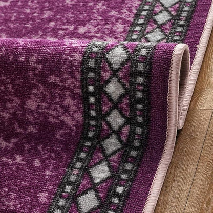 Antep Rugs Alfombras Modern Bordered 2x10 Non-Skid (Non-Slip) Low Profile Pile Rubber Backing Indoor Area Runner Rugs (Purple, 2' x 10')