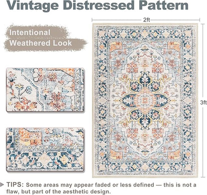 XWZO Entryway Area Rug 2x3ft — Soft Vintage Low Pile Non-Slip Door Floor Mat for Bedroom Bathroom Kitchen Laundry, Spill Resistant Washable Small Indoor Carpet for Doorway Entrance, Colorful