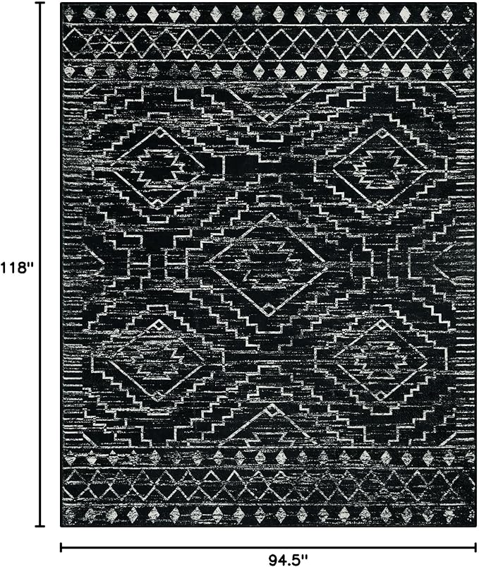 Wonnitar Moroccan 8x10 Area Rugs for Living Room, Washable Large Black Rug for Bedroom, Non-Slip Soft Thin Stain Resistant Boho Tribal Floor Carpet for Dining Guest Room Office (Black,8'x10')