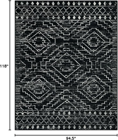 Wonnitar Moroccan 8x10 Area Rugs for Living Room, Washable Large Black Rug for Bedroom, Non-Slip Soft Thin Stain Resistant Boho Tribal Floor Carpet for Dining Guest Room Office (Black,8'x10')