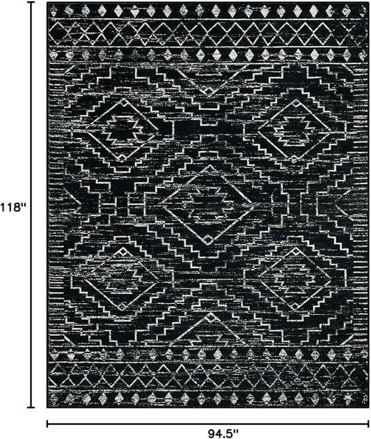 Wonnitar Moroccan 8x10 Area Rugs for Living Room, Washable Large Black Rug for Bedroom, Non-Slip Soft Thin Stain Resistant Boho Tribal Floor Carpet for Dining Guest Room Office (Black,8'x10')