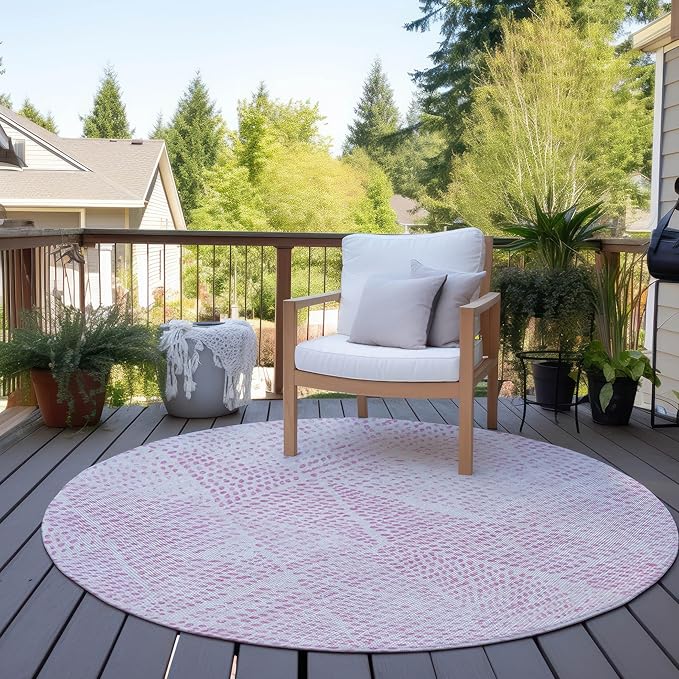 Addison Rugs Chantille ACN591 Pink 8' x 8' Indoor Outdoor Round Rug, Easy Clean, Machine Washable, Non Shedding, Bedroom, Living Room, Dining Room, Kitchen, Patio Rug