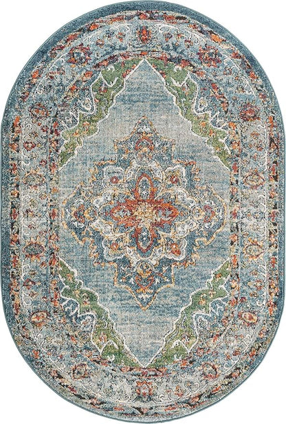 Unique Loom Isabella Collection Area Rug - Rossellini (4' 1" x 6' 1" Oval, Blue/ Beige)