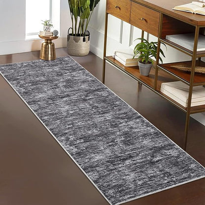 RUGSREAL Hallway Runner Rug 2.5x10 Long Kitchen Runner Rug with Rubber Backing Low Pile Stain Resistant Entryway Carpet Washable Modern Solid Color Mat for Living Room Bedroom, Dark Grey