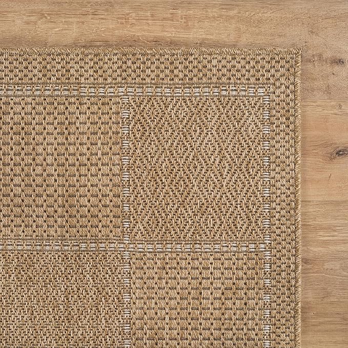Beverly Rug Easy Jute Checkered Squared Rug 8x10 Washable Durable Indoor Outdoor Area Rugs for Living Dining Room Patio Office Stain Resistant Non Shedding Casual Indoor Outside Carpet 8 x 10 Natural
