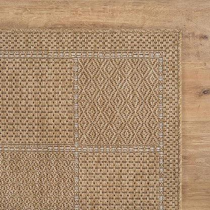 Beverly Rug Easy Jute Checkered Squared Runner Rug 2x7 Washable Durable Indoor Outdoor Area Rugs for Living Room Patio Office Stain Resistant Non Shedding Casual Indoor Outside Carpet 2 x 7 Natural