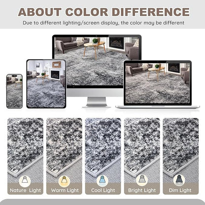Area Rug Living Room Rugs - 9x12 Large Soft Indoor Neutral Modern Abstract Low Pile Washable Rug Carpet for Bedroom Dining Room Farmhouse Home Office - Grey