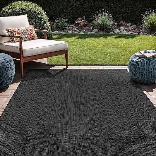 Beverly Rug Indoor Outdoor Rug 10x14, Washable Outside Carpet for Patio, Deck, Porch, Solid Modern Area Rug, Water Resistant, Dark Gray
