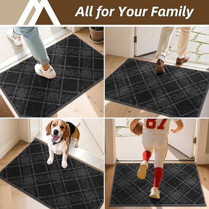 COSY HOMEER Plaid Door Mat 20" x 32",Dirt Trapper Entryway Rugs,Non-Slip Washable Farmhouse Doormat,Low Profile Welcome Mats for Paws Dark Grey