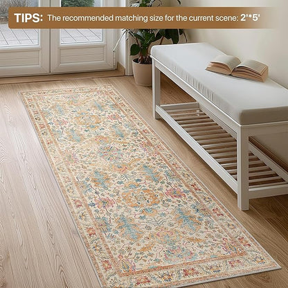 Bavni Area Rug 3x5, Non-Slip Washable Rugs for Living Room Office, Boho Distressed Printed Rug, Low Pile Foldable Decorative Carpet for Bedroom Kitchen Office, Turmeric