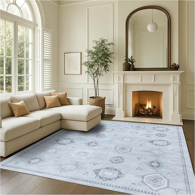 Fame Rugs Turkish Rug. Washable Vintage Oriental Antique Inspired Traditional Doormat Small Modern Area Rugs Luxury Entryway Entry Bedroom Bathroom Kitchen (394GG, 7'5 x 9'9)