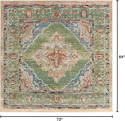 Unique Loom Isabella Collection Area Rug - Rossellini (5' 4" Square, Green/ Blue)