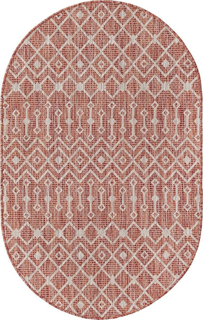 Unique Loom Outdoor Trellis Collection Area Rug - Tribal Trellis (3' 3" x 5' 3" Oval, Rust Red/ Ivory)