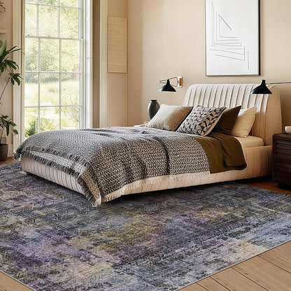 Kokia Abstract Area Rugs 9x12 Bedroom Washable Decor Low Pile Non-Slip Non-Shedding Indoor Black Gray Carpet Foldable Stain Resistant Floor Mat Living Room Dining Room, Oslo Nebula