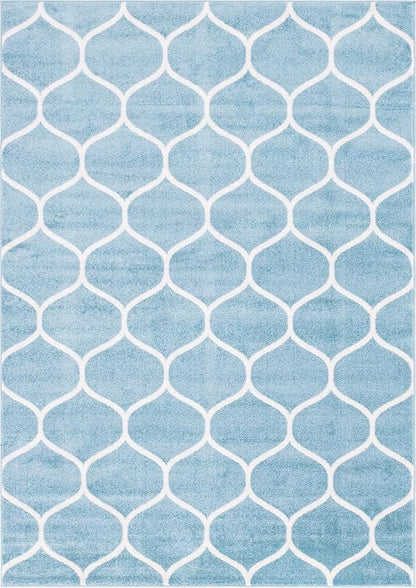 Rugs.com Lattice Frieze Collection Rug – 7' x 10' Light Blue Medium Rug Perfect for Living Rooms, Large Dining Rooms, Open Floorplans