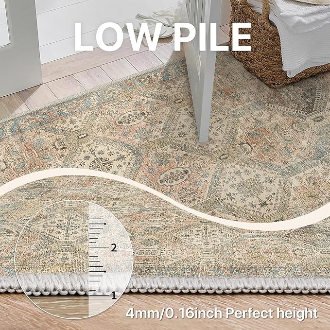 Bavni 2x10 Runner Rug Non Slip, Machine Washable Rug Runners for Hallways, Vintage Distressed Print Kitchen Runner, Low Pile Lightweight Carpet for Entryway Laundry Bedroom Bathroom Wood Brown